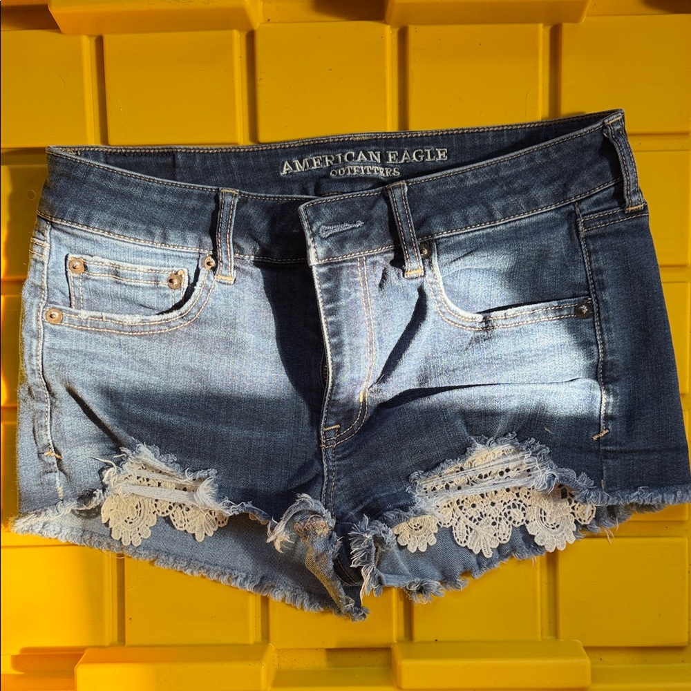 American Eagle Outfitters Light Blue Jean Shorts with Lace